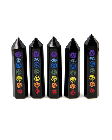 Polished Black Obsidian Chakra Tower