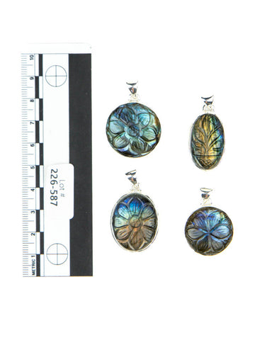 Carved Labradorite Sterling Pendants - 4 pcs  (#226587)