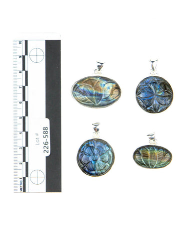 Carved Labradorite Sterling Pendants - 4 pcs (#226588)