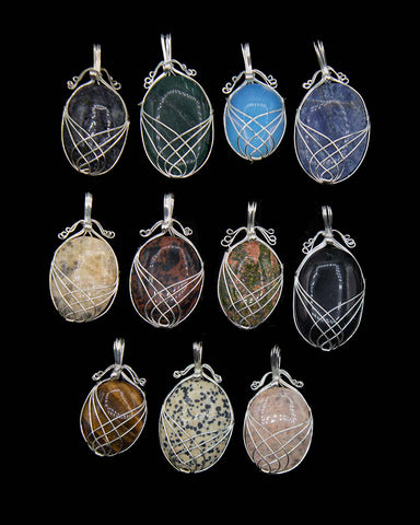 Wire Wrapped Oval Pendant (Assorted)