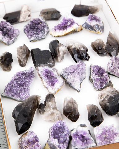 Amethyst and Smoky Quartz  - 30 pcs (#225782)