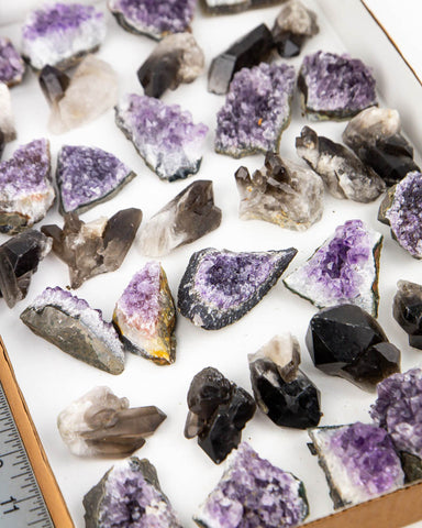 Amethyst and Smoky Quartz  - 36 pcs (#225784)