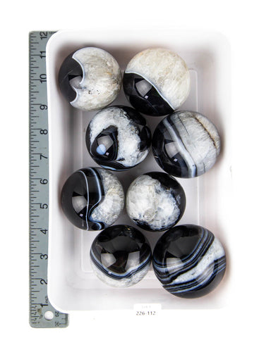 Black Agate Spheres - 8 pcs (#226112)