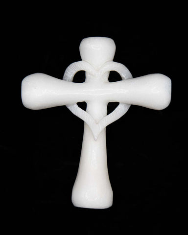 Celtic Cross with Heart Carving (White Marble) - Large