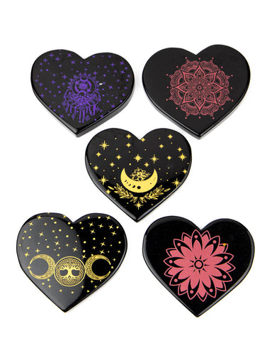 Etched Obsidian Hearts - 5 pcs (#226650)