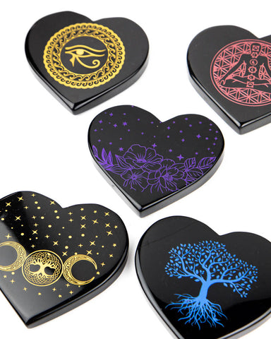 Etched Obsidian Hearts - 5 pcs (#226651)