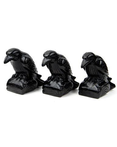 Large Obsidian Raven Carving