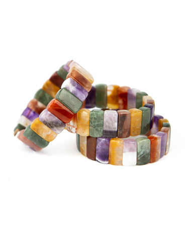 Multi Gemstone Flat Bead Bracelet