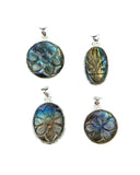 Carved Labradorite Sterling Pendants - 4 pcs  (#226587)