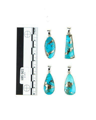 Blue Mojave Turquoise /w Pyrite Sterling Pendants - 4 pcs (#226581)
