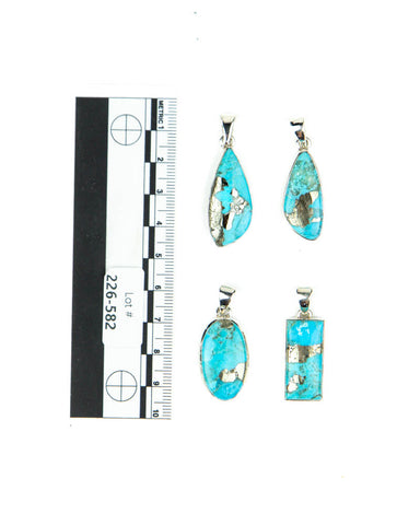 Blue Mojave Turquoise /w Pyrite Sterling Pendants - 4 pcs (#226582)