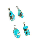 Blue Mojave Turquoise /w Pyrite Sterling Pendants - 4 pcs (#226582)