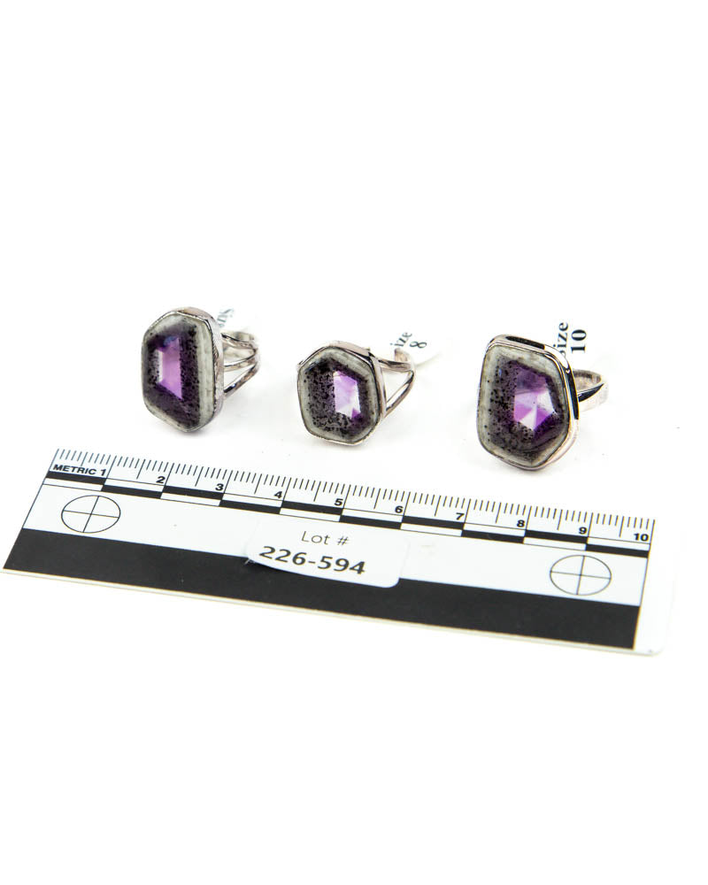 Atomic Trapiche Amethyst Sterling Rings - 3 pcs  (#226594)