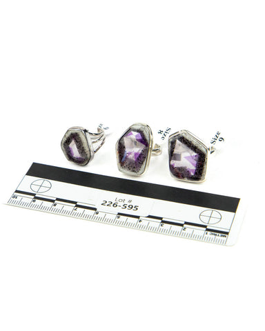 Atomic Trapiche Amethyst Sterling Rings - 3 pcs (#226595)