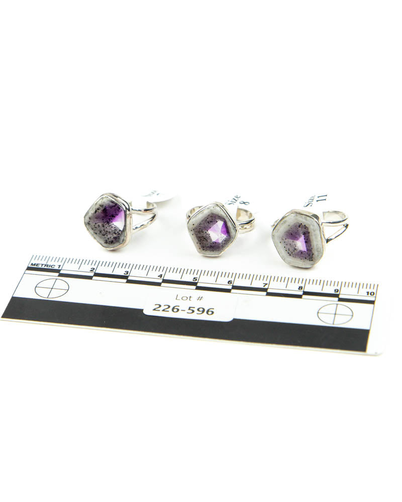 Atomic Trapiche Amethyst Sterling Rings - 3 pcs (#226596)