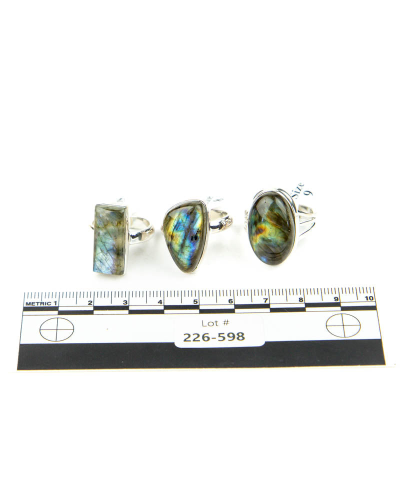 Fire Labradorite Sterling Rings - 3 pcs (#226598)