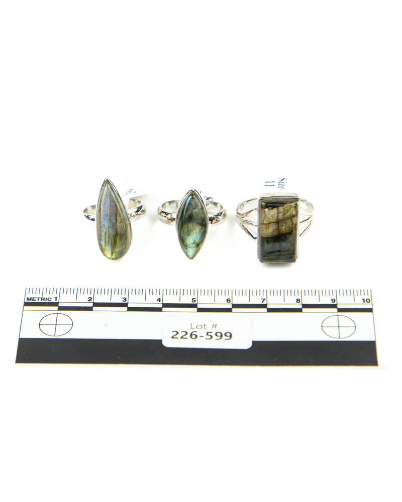 Fire Labradorite Sterling Rings - 3 pcs (#226599)