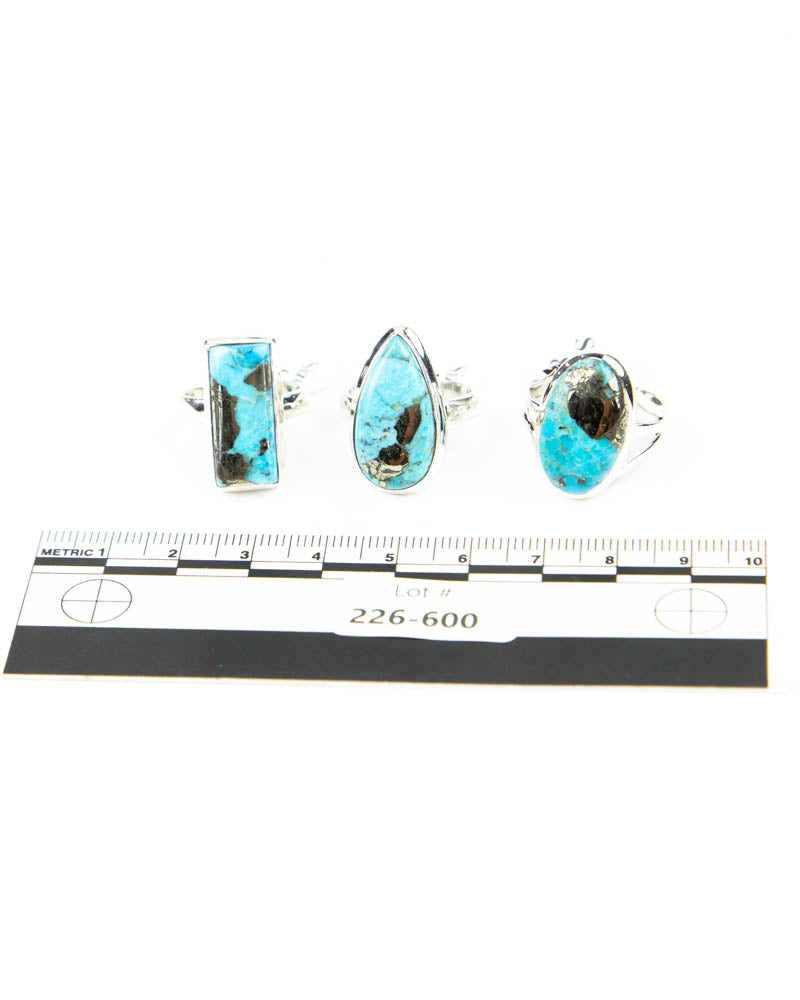 Blue Mojave Turquoise w/ Pyrite Sterling Rings - 3 pcs (#226600)