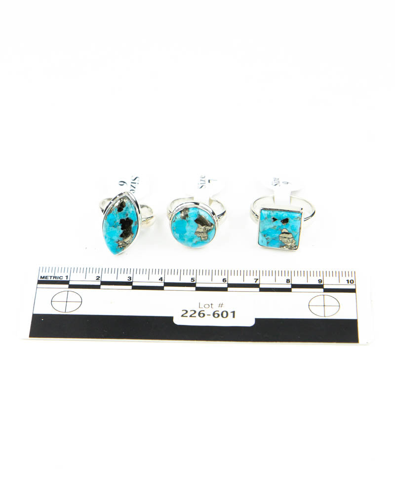 Blue Mojave Turquoise w/ Pyrite Sterling Rings - 3 pcs (#226601)