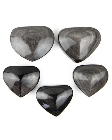 Silver Sheen Obsidian Hearts - 5 pcs (#225979)