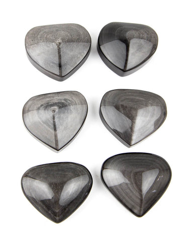 Silver Sheen Obsidian Hearts - 6 pcs (#225980)