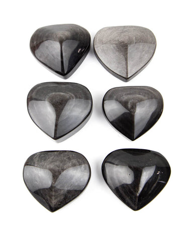 Silver Sheen Obsidian Hearts - 6 pcs (#225981)