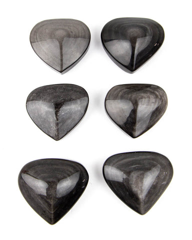 Silver Sheen Obsidian Hearts - 6 pcs (#225982)