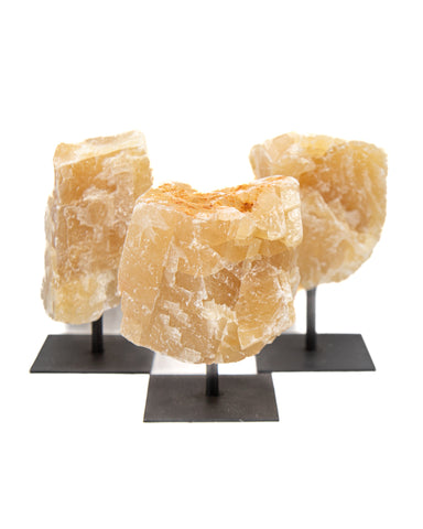 Rough Honey Calcite on Metal Base